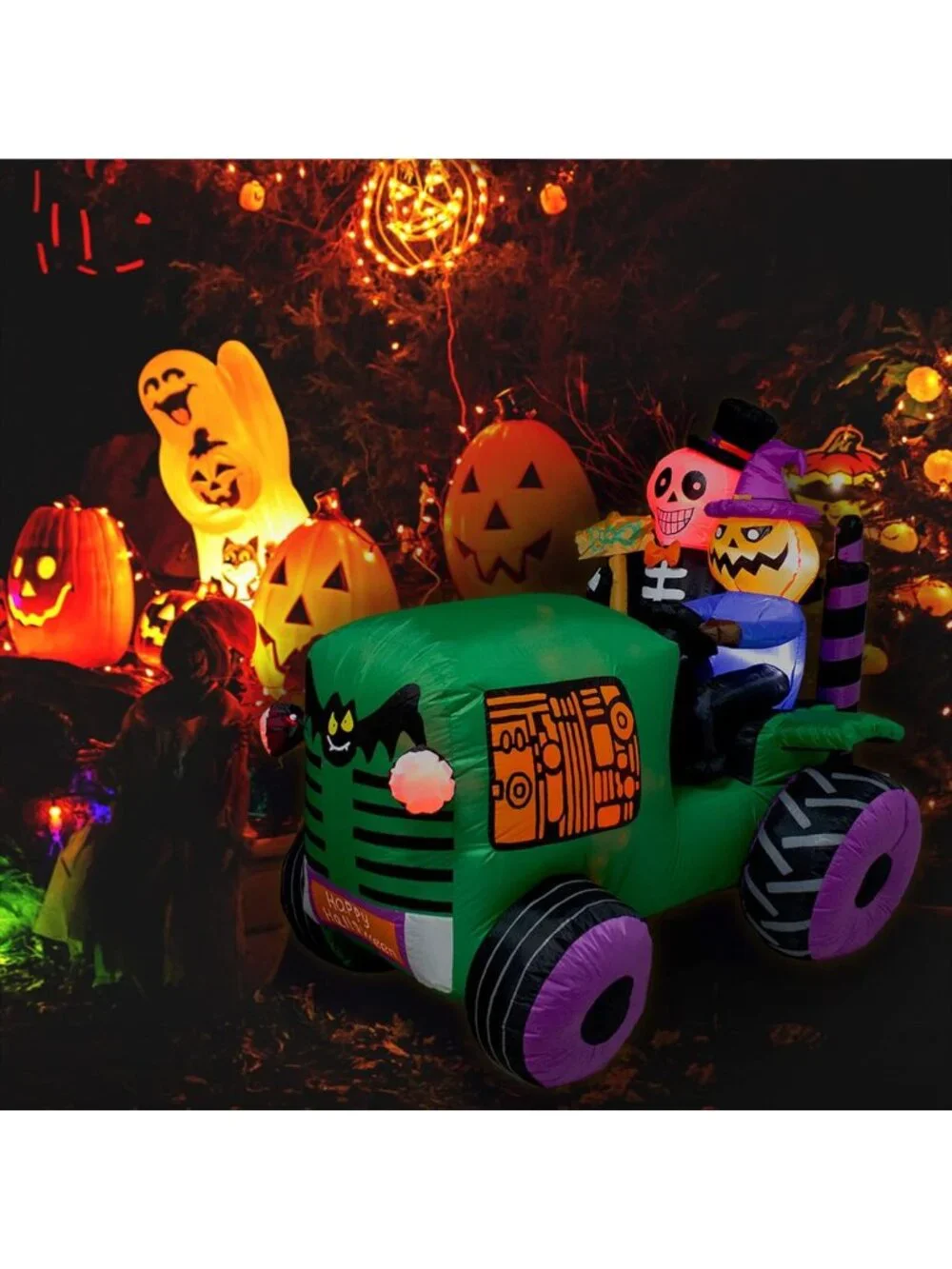 5.5Ft Halloween Inflatable Ghost Tractor Decor with LED Lights - Spooky Yard Art